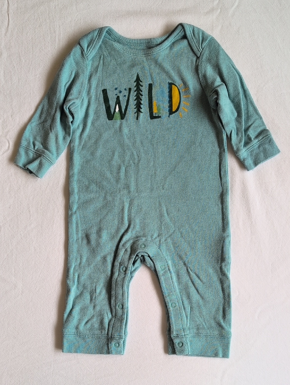 old navy wild graphic comfy cotton jumpsuit blue green 3-6 months baby